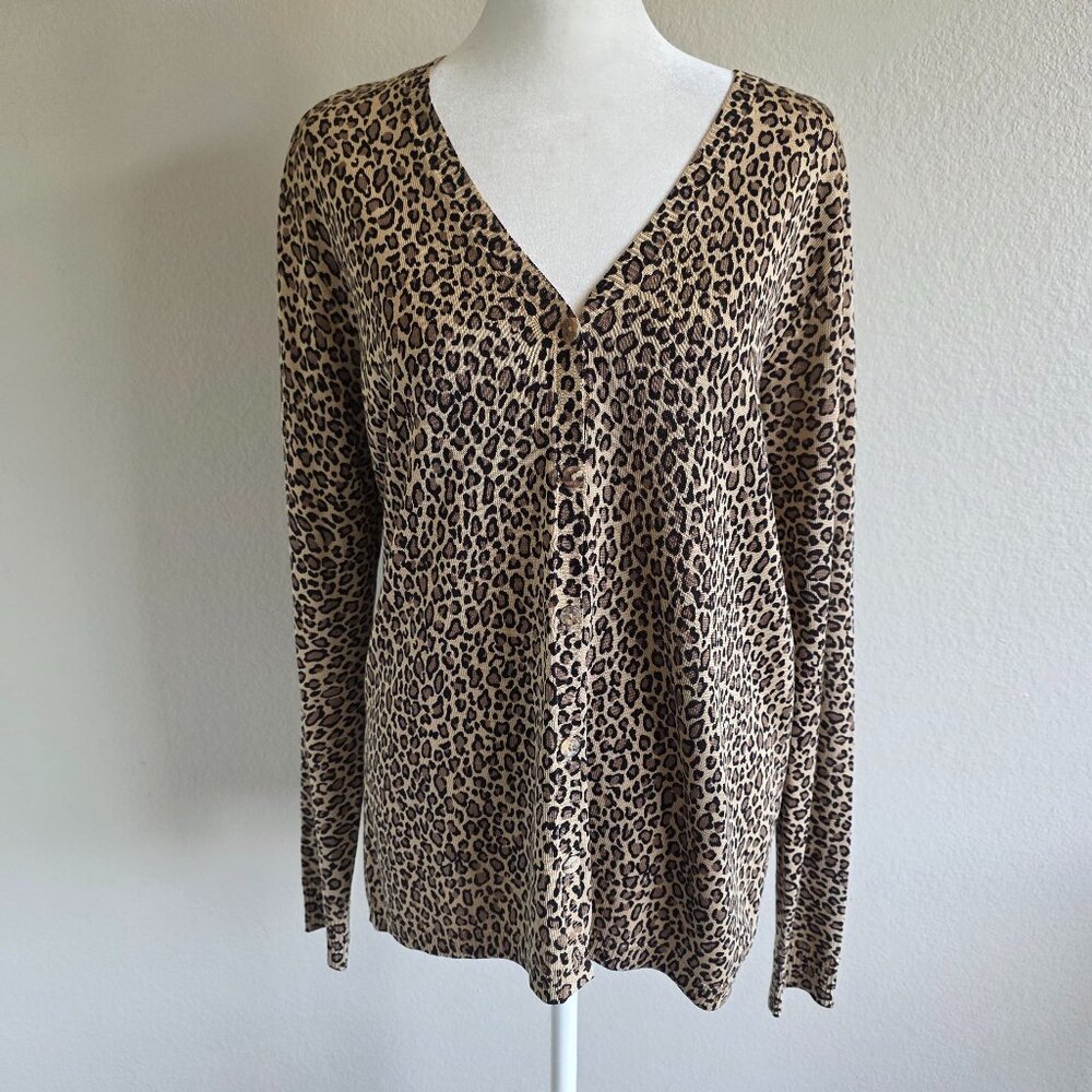 Coldwater Creek Silk Cardigan Animal Print Long Sleeve Lightweight Size S Vtg